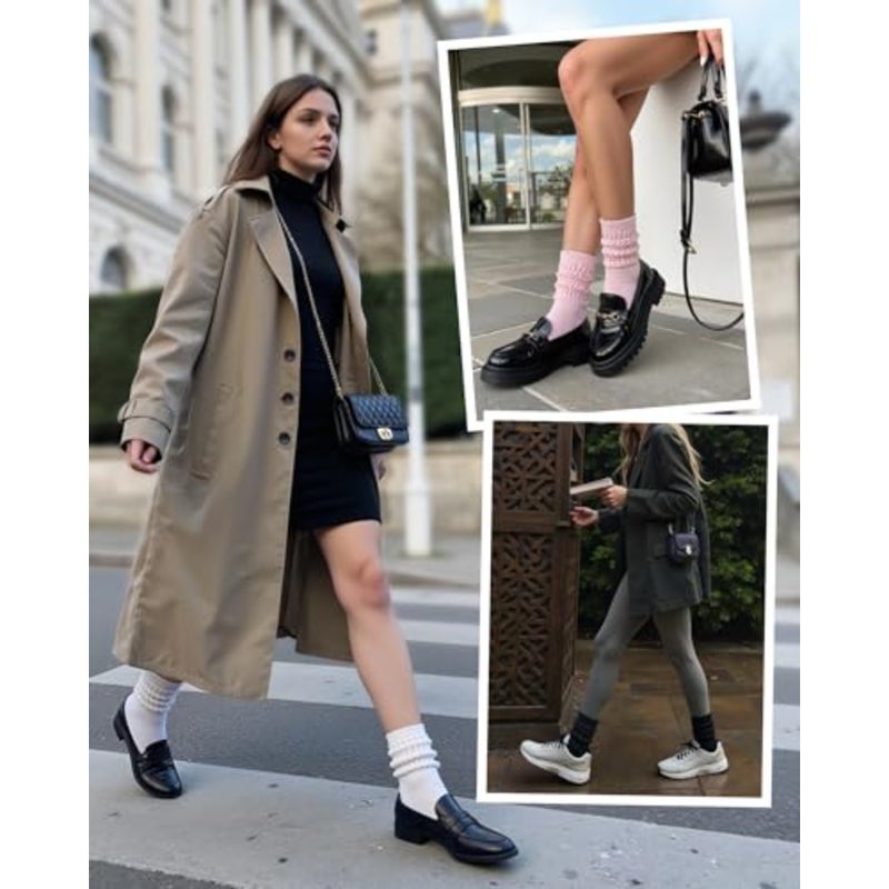 جوارب Slouchy Crew للنساء جوارب ناعمة ناعمة لطيفة على الموضة الرجعية للأحذية الرياضية مقاس 5-11 - Image 5