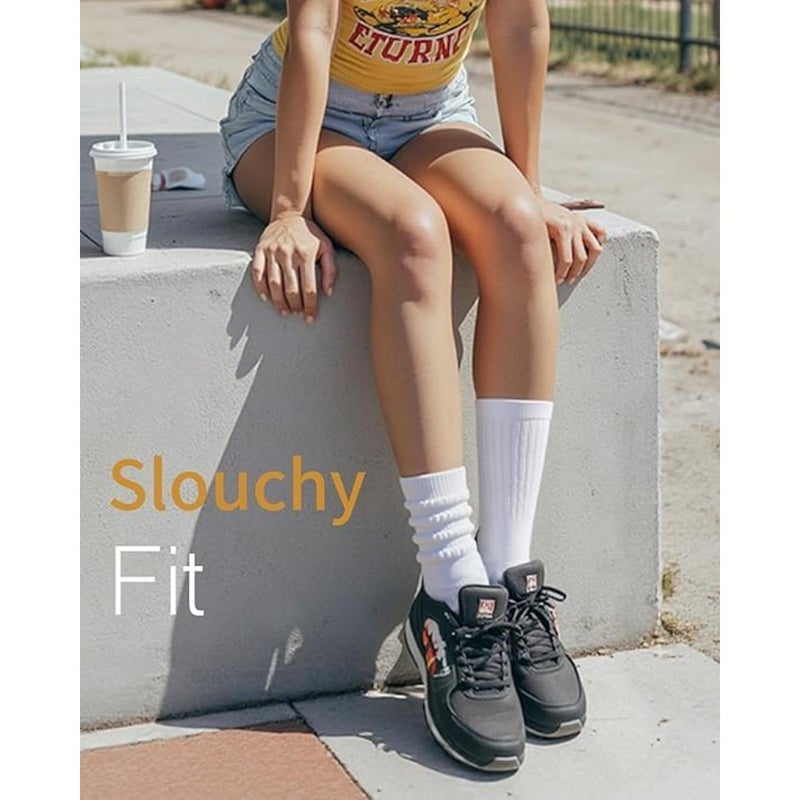 جوارب Slouchy Crew للنساء جوارب ناعمة ناعمة لطيفة على الموضة الرجعية للأحذية الرياضية مقاس 5-11 - Image 2