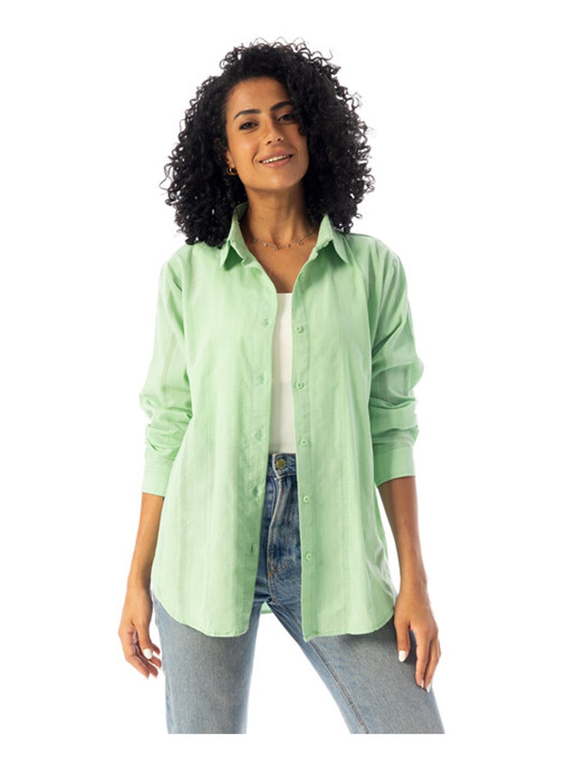Andora Turn Down Collar Slip On Plain Cotton Shirt - Light Green - Image 1