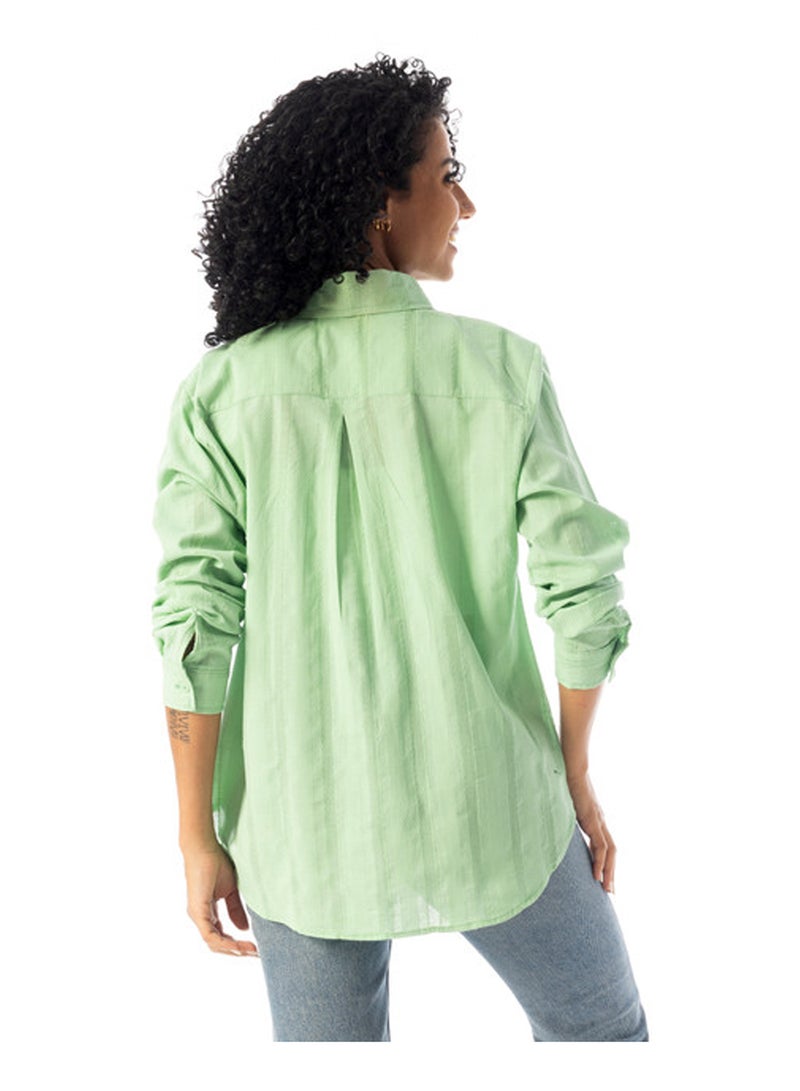 Andora Turn Down Collar Slip On Plain Cotton Shirt - Light Green - Image 3