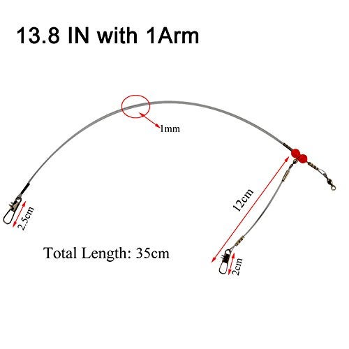 Shaddock Fishing Mono Fishing Leader Rigs with Swivel Snaps Saltwater Surf Fishing Bottom Rigs High Strength Drop Fishing Rig 1 Arm and 2 Arm Nylon Leader Wire Leader Rigging for Lures Bait Hooks (12PCS, 1 Arm) - Image 5