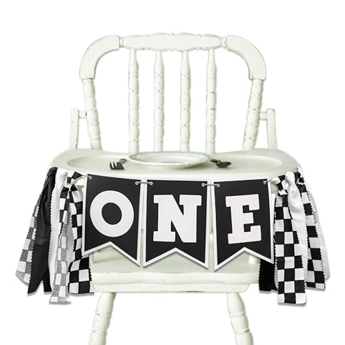VANGNING Race Car High Chair Banner Black White Race Car Highchair Banner 1st Birthday DecorationsFirst Birthday Photo Prop Cars Theme - Image 1