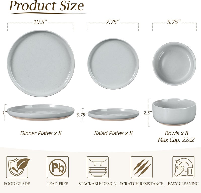 LIANYU Ceramic Dinnerware Dish Sets Plates and Bowls Sets for 8 24 PCS Dishware with Dinner Salad Plate and Cereal Bowls Oven  Dishwasher Safe Scratch Resistant Glacier Gray - Image 3