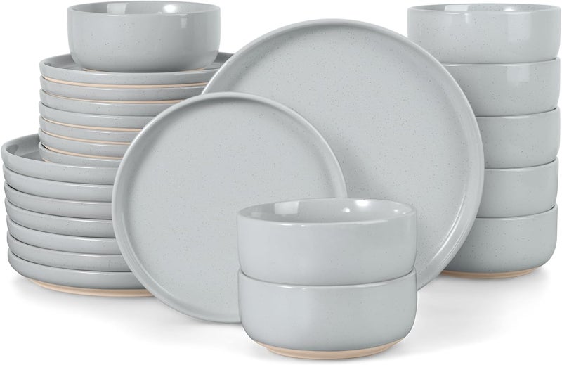 LIANYU Ceramic Dinnerware Dish Sets Plates and Bowls Sets for 8 24 PCS Dishware with Dinner Salad Plate and Cereal Bowls Oven  Dishwasher Safe Scratch Resistant Glacier Gray - Image 1