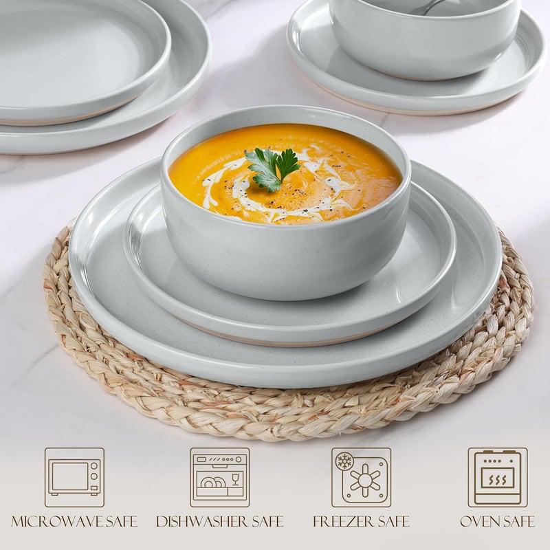 LIANYU Ceramic Dinnerware Dish Sets Plates and Bowls Sets for 8 24 PCS Dishware with Dinner Salad Plate and Cereal Bowls Oven  Dishwasher Safe Scratch Resistant Glacier Gray - Image 5