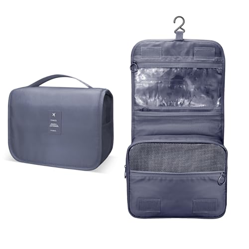 Lcsmaokin Large Capacity Toiletry Bag Travel Bag with Hanging Hook for Men and Women Waterproof Travel Cosmetic Bag Bathroom Storage Bag for Brushes Set,Mens Bathroom Bag Accessories-Grey - Image 2