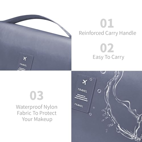 Lcsmaokin Large Capacity Toiletry Bag Travel Bag with Hanging Hook for Men and Women Waterproof Travel Cosmetic Bag Bathroom Storage Bag for Brushes Set,Mens Bathroom Bag Accessories-Grey - Image 4