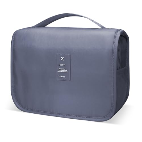 Lcsmaokin Large Capacity Toiletry Bag Travel Bag with Hanging Hook for Men and Women Waterproof Travel Cosmetic Bag Bathroom Storage Bag for Brushes Set,Mens Bathroom Bag Accessories-Grey - Image 1