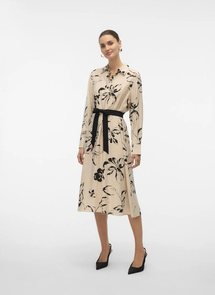 VERO MODA Vmjoss Floral Printed Collar Neck Midi Dress