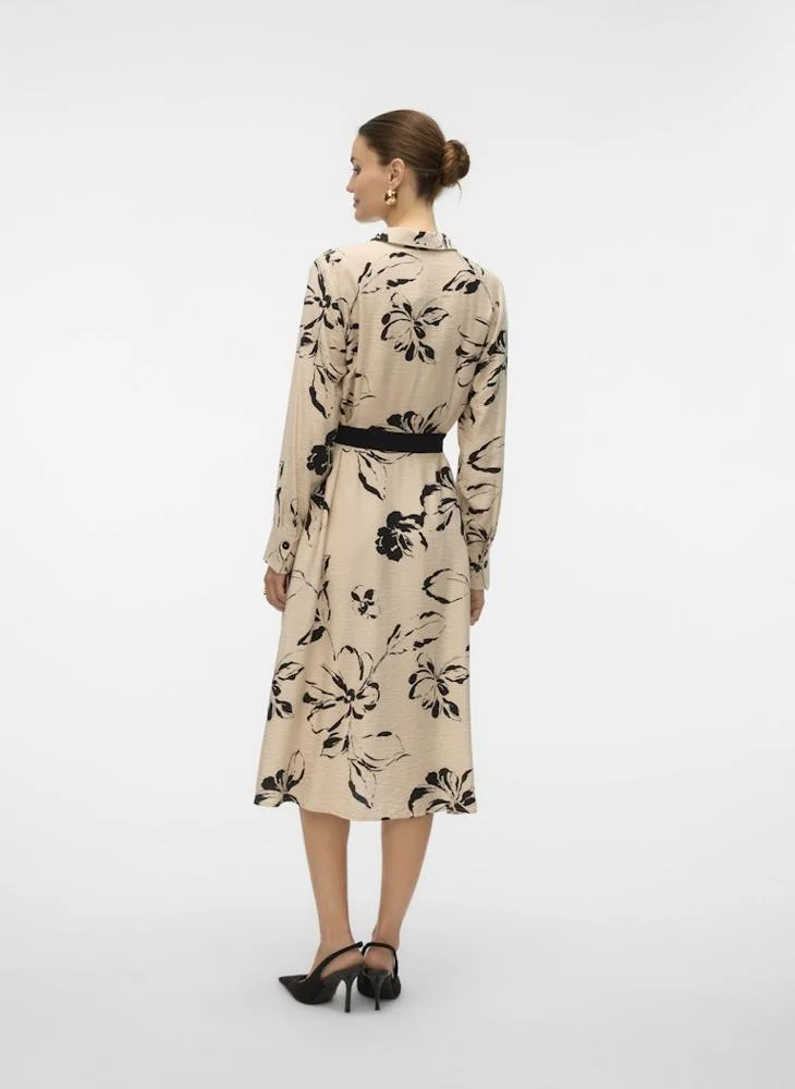 VERO MODA Vmjoss Floral Printed Collar Neck Midi Dress