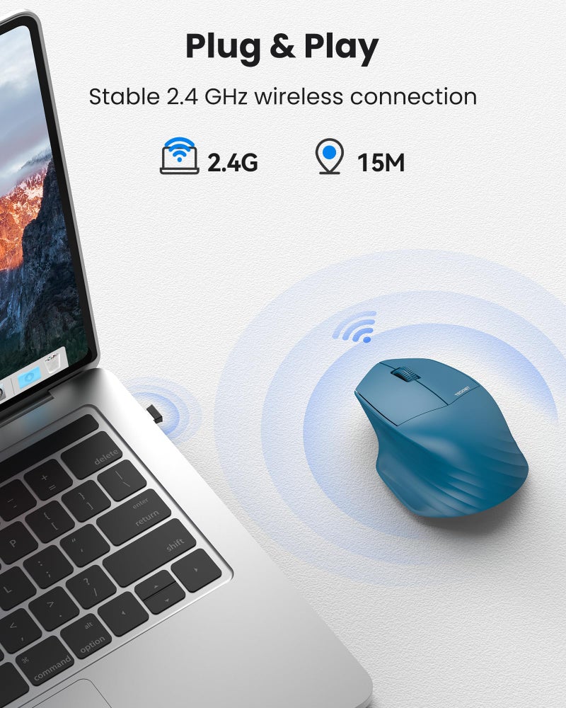 TECKNET Wireless Mouse, 2.4GHz Computer Mouse, 3 Adjustable DPI Silent Mouse with USB A Receiver, 3 Buttons, 1600 DPI, 6 Months Battery Life, Ergonomic Wireless Mouse for Laptop, PC, Mac, Desktop-Blue - Image 2