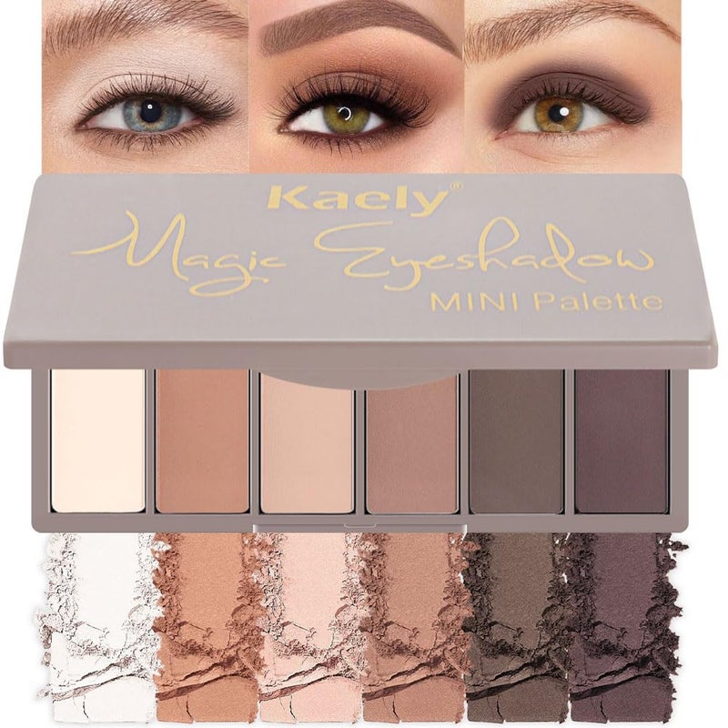 evpct 6 Colors Mini Small Natural Nude Eyeshadow Makeup Palette Light Nude Brown Stone Putty Taupe Black Cherry Dark Mauve Matte Korean Eye shadow Palette Long Lasting Built in Mirror Travel Size 10