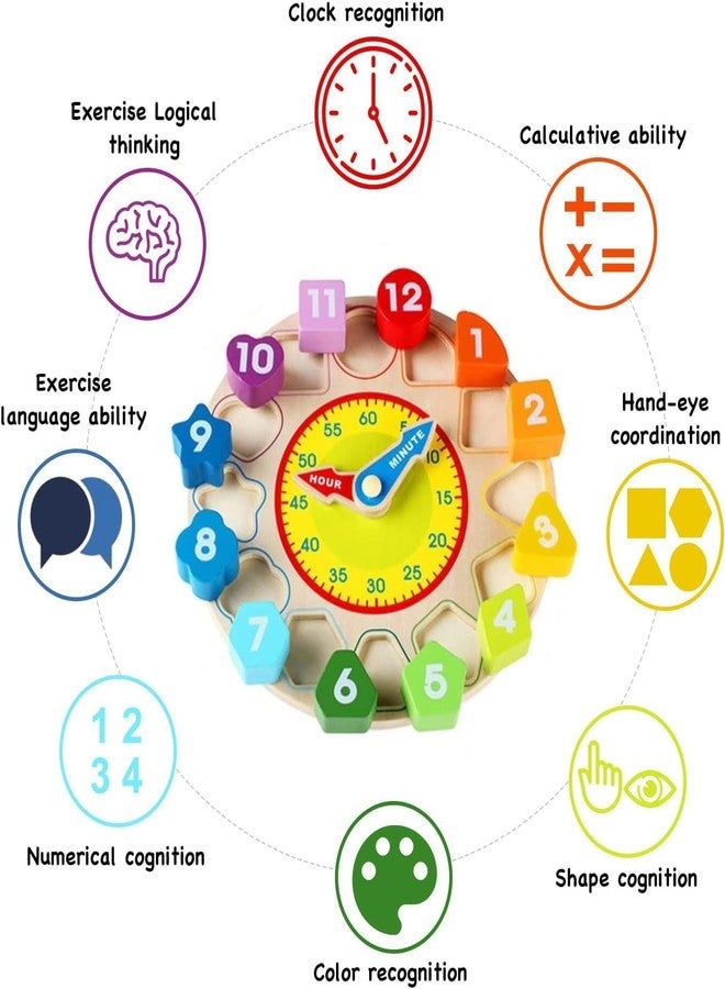 CountryLink Montessori Wooden Shape Sorting Clock Toy for Toddlers | Time Learning Puzzle Game for Kids | Early Education Math & Color Recognition Toy | Preschool Learning Tool for Boys & Girls - Image 3