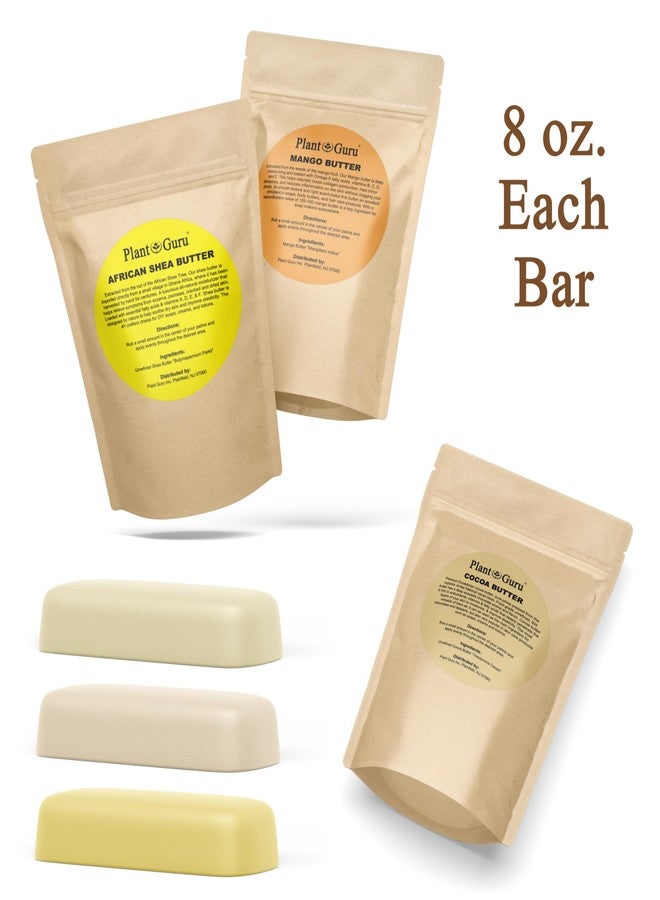 Plant Guru Shea, Mango and Cocoa Butter 8 oz. Bars Variety Bundle Pack - 100% Pure Natural Unrefined - Ideal Moisturizer For Dry Skin, Body, Face And Hair Growth. Great For DIY Soap and Lip Balm Making. - Image 2