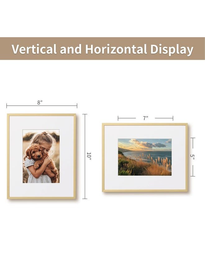 zlg Golden 8x10 Frame, Premium 8x10 Metal Frame Matted to 5x7, Picture Frame, High Definition Plexiglass, Wall Hook Included, Set of 3 - Image 4