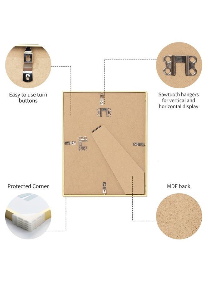 zlg Golden 8x10 Frame, Premium 8x10 Metal Frame Matted to 5x7, Picture Frame, High Definition Plexiglass, Wall Hook Included, Set of 3 - Image 5