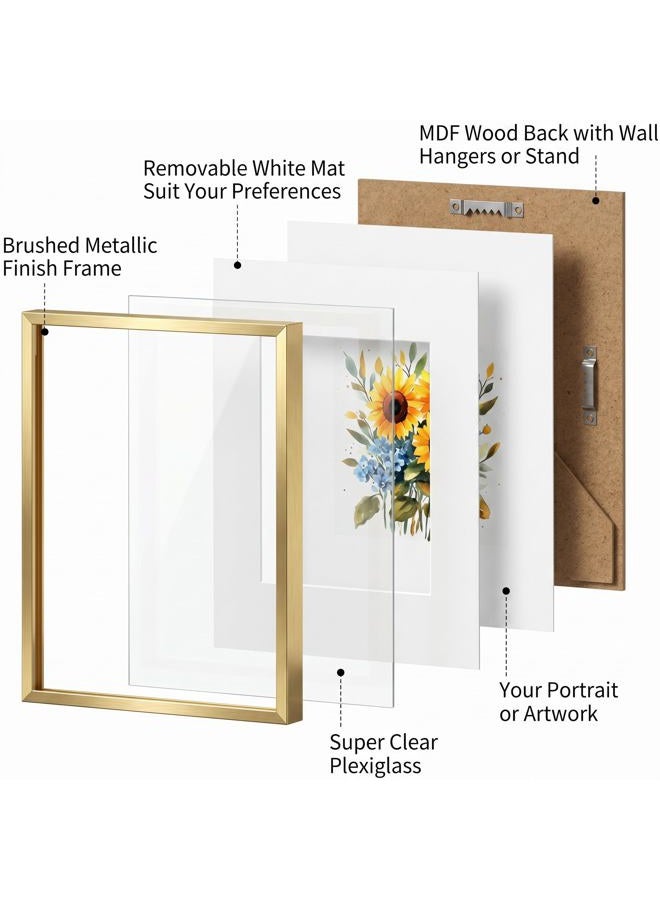 zlg Golden 8x10 Frame, Premium 8x10 Metal Frame Matted to 5x7, Picture Frame, High Definition Plexiglass, Wall Hook Included, Set of 3 - Image 3