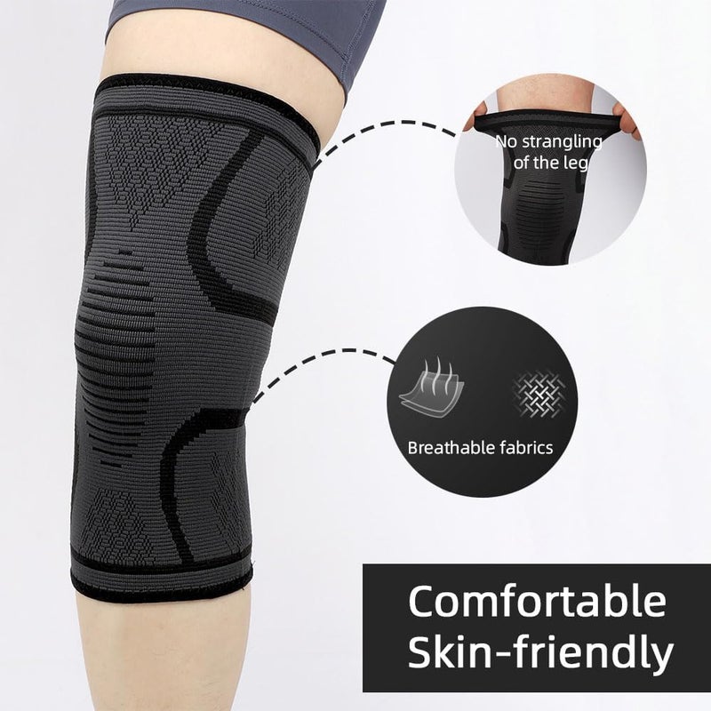 SCIENISH Knee Support, 2 Pack Anti Slip Knee Brace Sleeves Super Elastic Breathable, Black (42-47cm) - Image 3