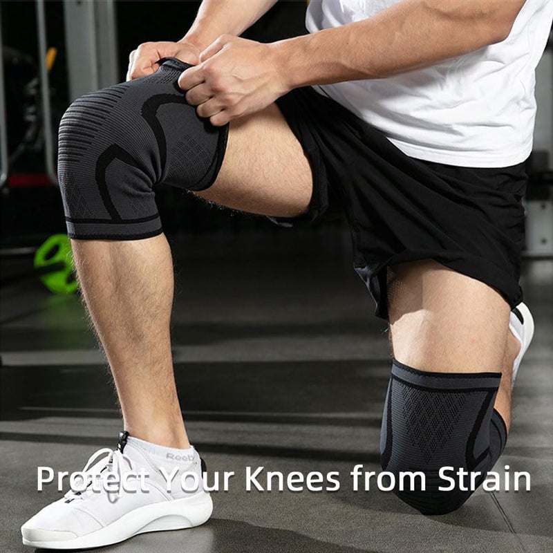 SCIENISH Knee Support, 2 Pack Anti Slip Knee Brace Sleeves Super Elastic Breathable, Black (42-47cm) - Image 2