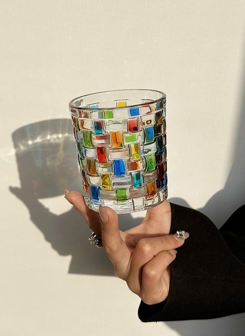 عبوة من 6 أكواب زجاجية من البورسليكات عالية الجودة، سعة 280 مل، بتصميم فسيفسائي ملون، أنيقة ومتينة للمشروبات - Image 3