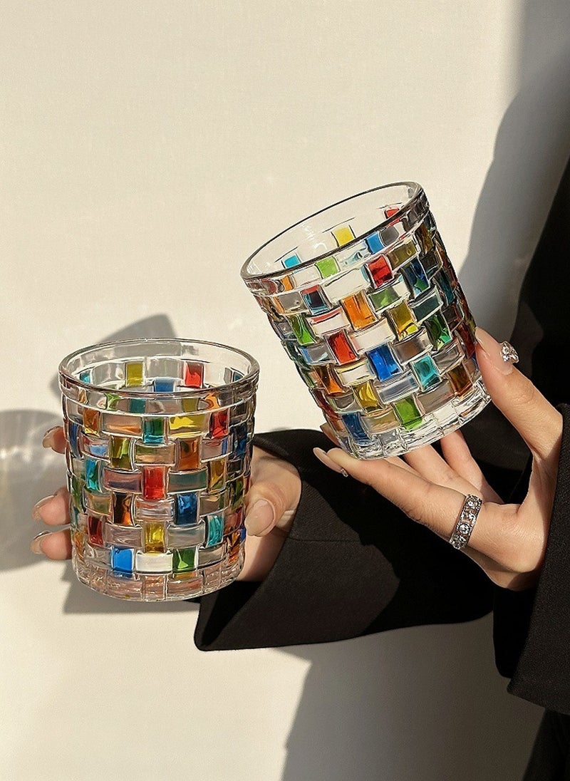 عبوة من 6 أكواب زجاجية من البورسليكات عالية الجودة، سعة 280 مل، بتصميم فسيفسائي ملون، أنيقة ومتينة للمشروبات - Image 4