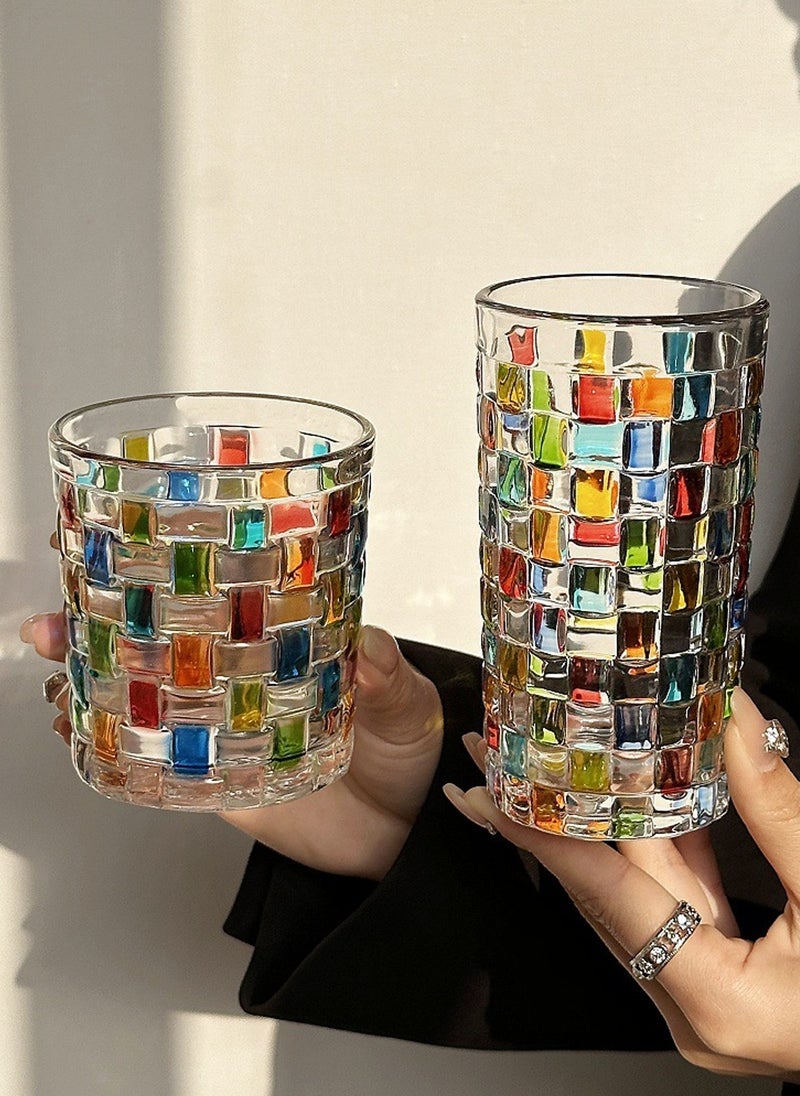 عبوة من 6 أكواب زجاجية من البورسليكات عالية الجودة، سعة 280 مل، بتصميم فسيفسائي ملون، أنيقة ومتينة للمشروبات - Image 5