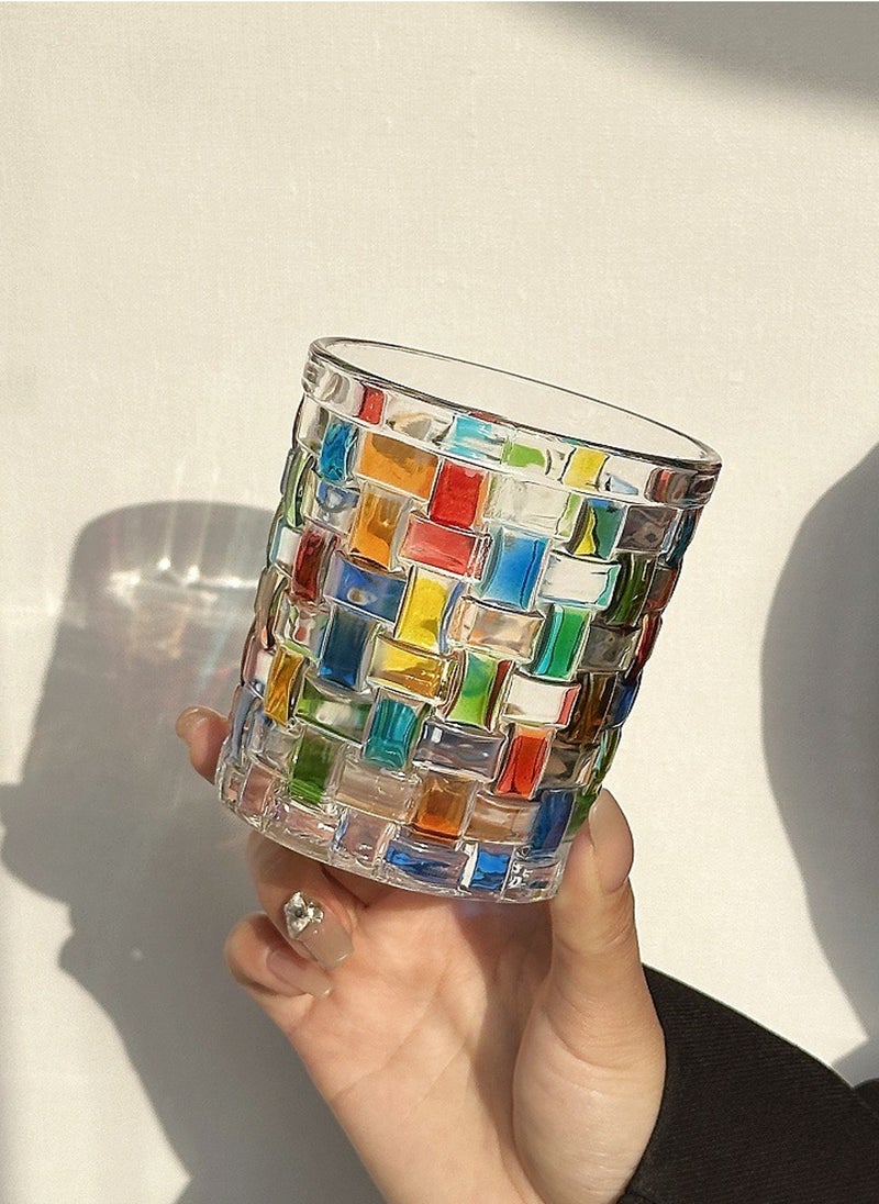 عبوة من 6 أكواب زجاجية من البورسليكات عالية الجودة، سعة 280 مل، بتصميم فسيفسائي ملون، أنيقة ومتينة للمشروبات - Image 2