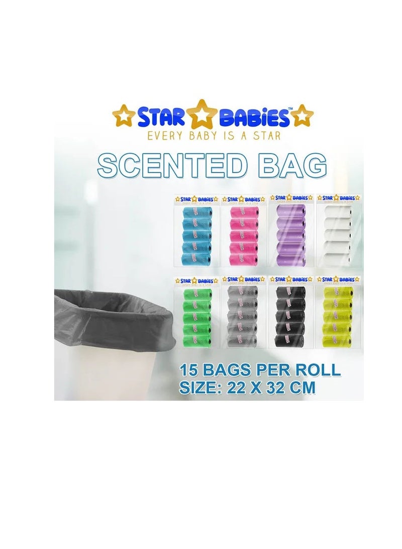 Star Babies Pack of 5 Scented Bag Black with White Dispenser - Image 4