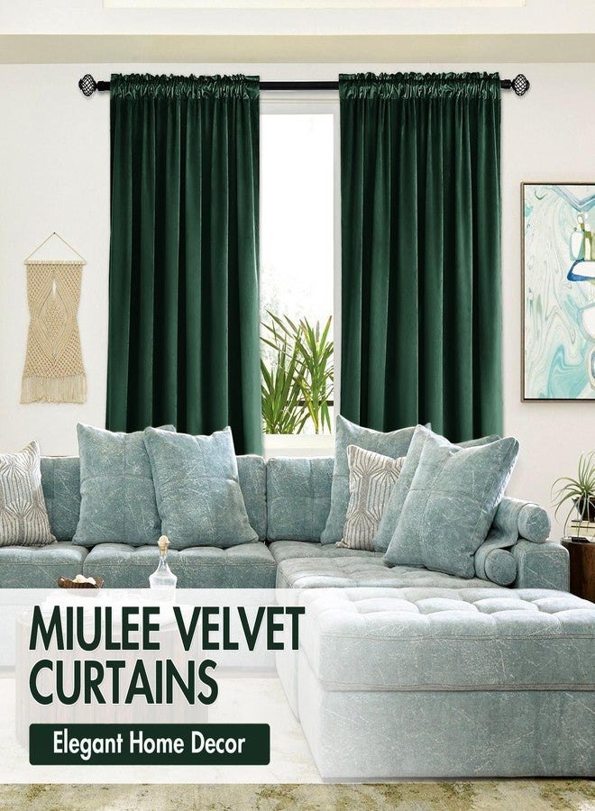 MIULEE Emerald Green Velvet Curtains Thermal Insulated Blackout Curtain Drapes for Bedroom Living Room Darkening 84 Inches Long Curtains Panels Rod Pocket Set of 2 - Image 5