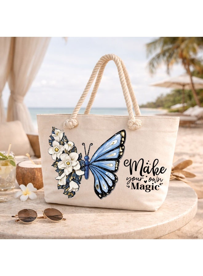 We Print, Your Gift Butterfly Motivational Beach Tote Bag for Women - Heavy Cotton Fabric - Gold Zipper - Inner Pocket - Lined Interior - Shoulder Bag for Beach Travel Work - 47 x 37 cm - Image 3