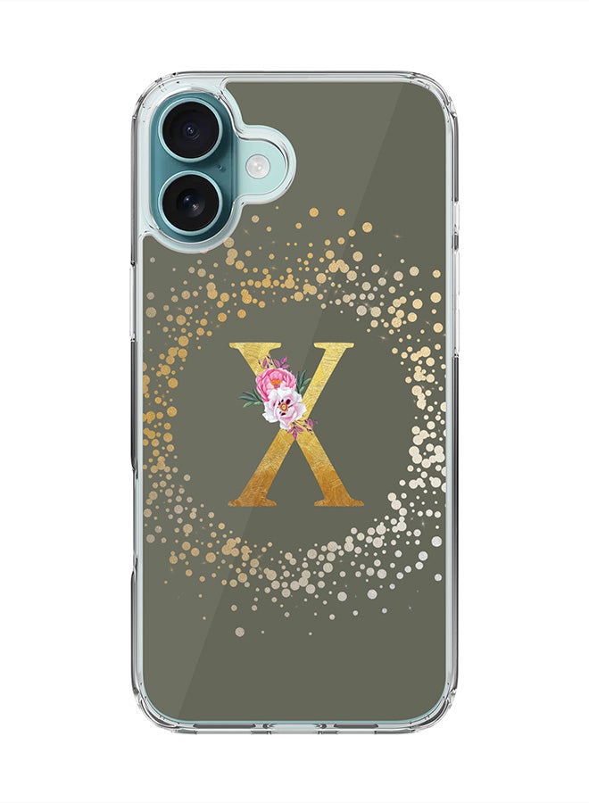 Stylizedd For iPhone 16 Plus Case [Compatible with MagSafe] Slim Magnetic cover Clear Phone Case - Custom Monogram Floral - X (Olive Green ) - Image 1