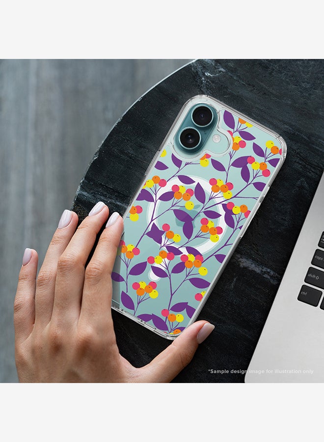 Stylizedd For iPhone 16 Plus Case [Compatible with MagSafe] Slim Magnetic cover Clear Phone Case - Custom Monogram Floral - X (Olive Green ) - Image 2