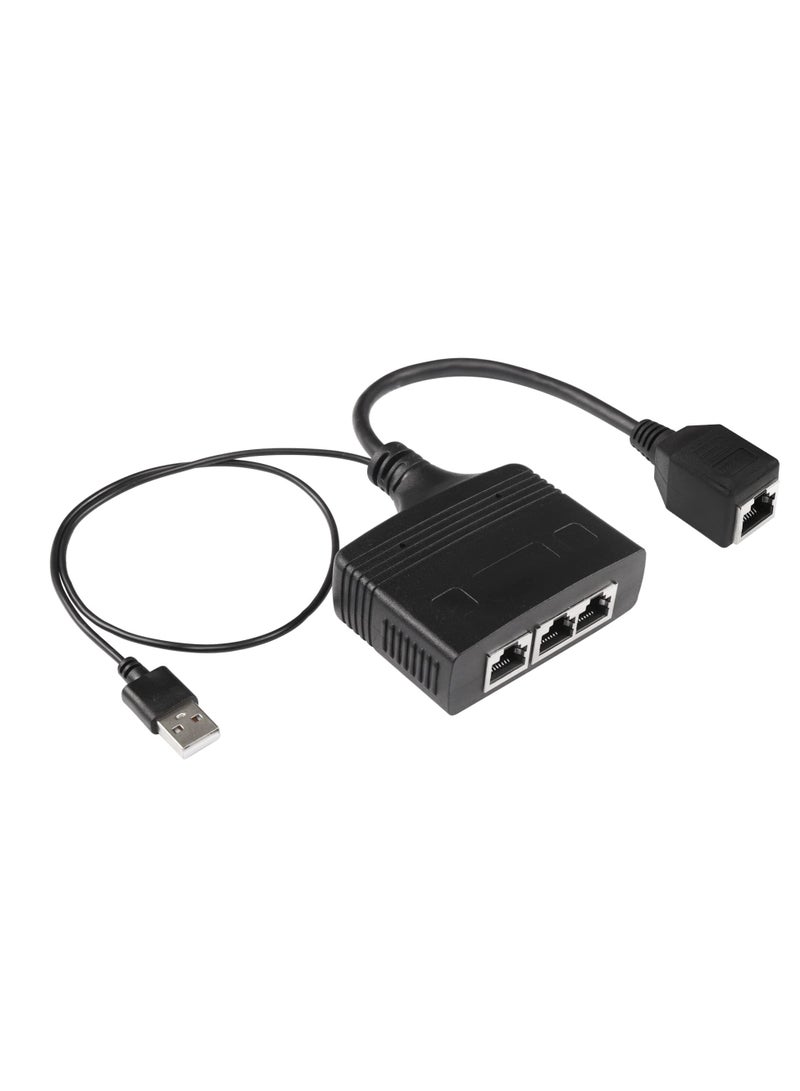 Excefore RJ45 Network Splitter Adapter, Ethernet Cable Splitter, 1 to 3 Internet Splitter 100Mbps High Speed LAN Network Splitter, The Same Time for Cat5, Cat5e, Cat6, Cat7 (Black)  - Image 1