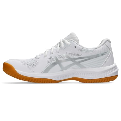 asics أحذية الكرة الطائرة النسائية ASICS Upcourt 6، 9، أبيض/فضي نقي - Image 4