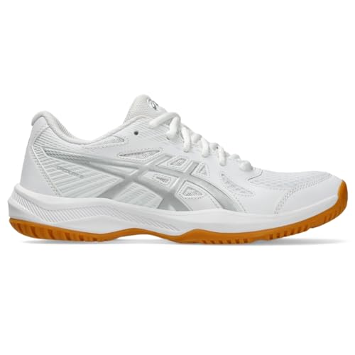 asics أحذية الكرة الطائرة النسائية ASICS Upcourt 6، 9، أبيض/فضي نقي - Image 1