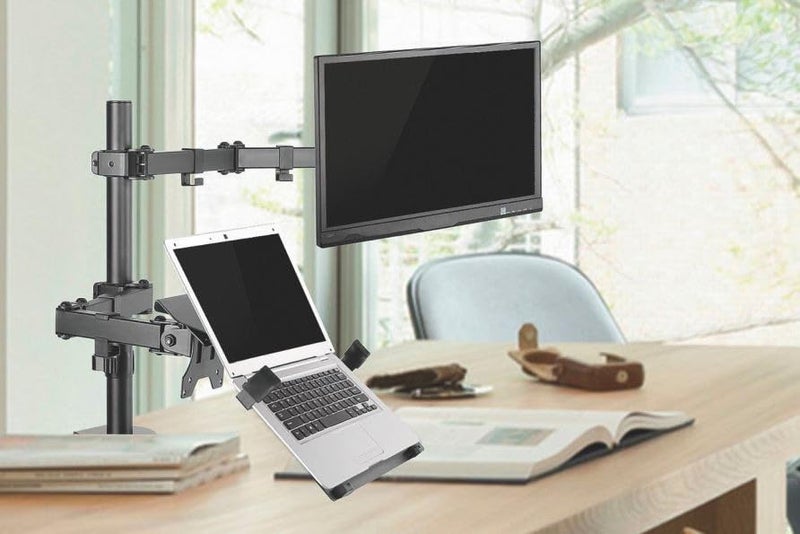Gadget Wagon Dual Monitor Arm Stand Adjustable Mount Laptop Stand Desk Mount LDT12-C1M2KN - Image 3