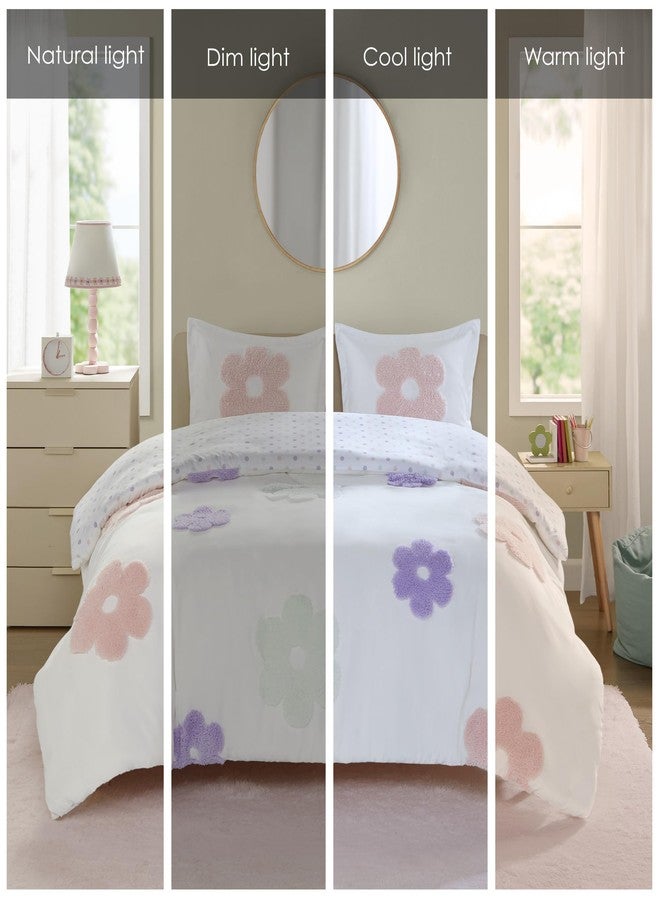 Intelligent Design Kids Full Duvet Cover Set for Girls, Tufted Chenille Floral Duvet Set Queen, Lightweight Polka Dot Reversible Bedding Cover, Gracie, Full/Queen White/Purple 4 Piece - Image 5