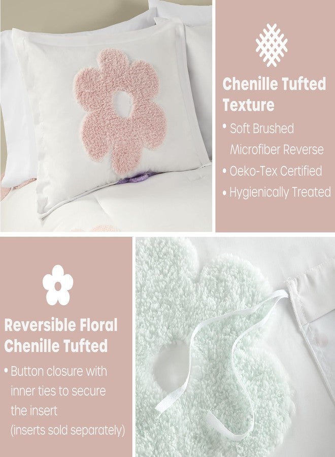 Intelligent Design Kids Full Duvet Cover Set for Girls, Tufted Chenille Floral Duvet Set Queen, Lightweight Polka Dot Reversible Bedding Cover, Gracie, Full/Queen White/Purple 4 Piece - Image 4