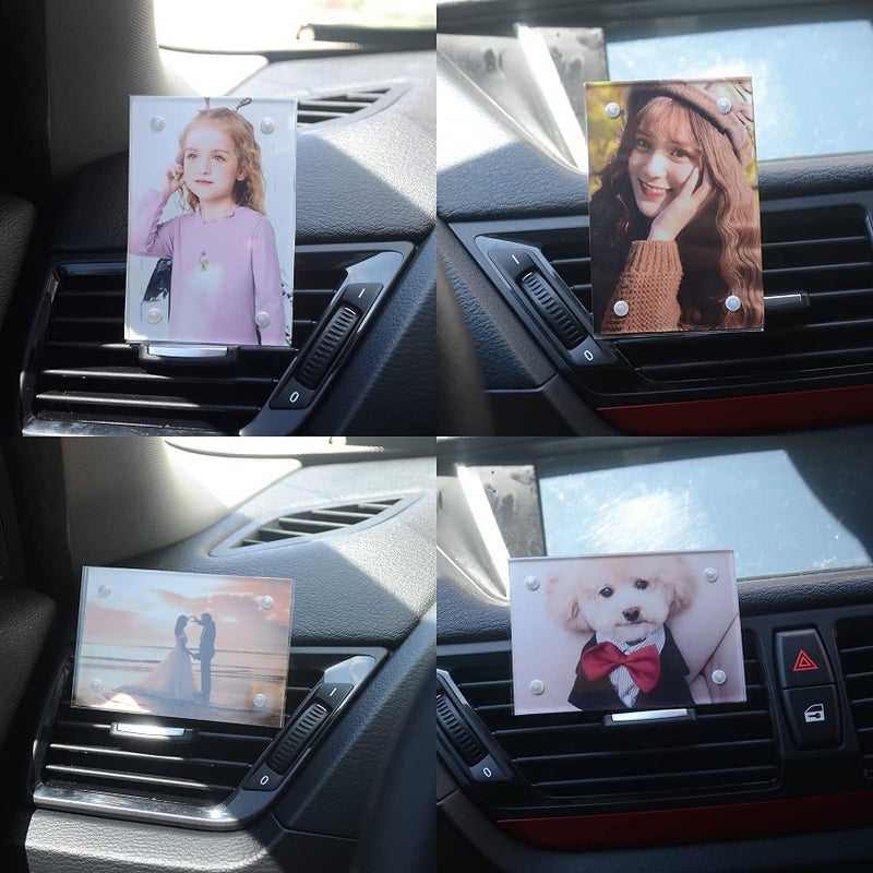 Car Dashboard Vent Photo holder Clip On Magnetic Picture Frame Horizontal or Vertical Placement Clear Acrylic Fit wallet size 35 x 23 inch