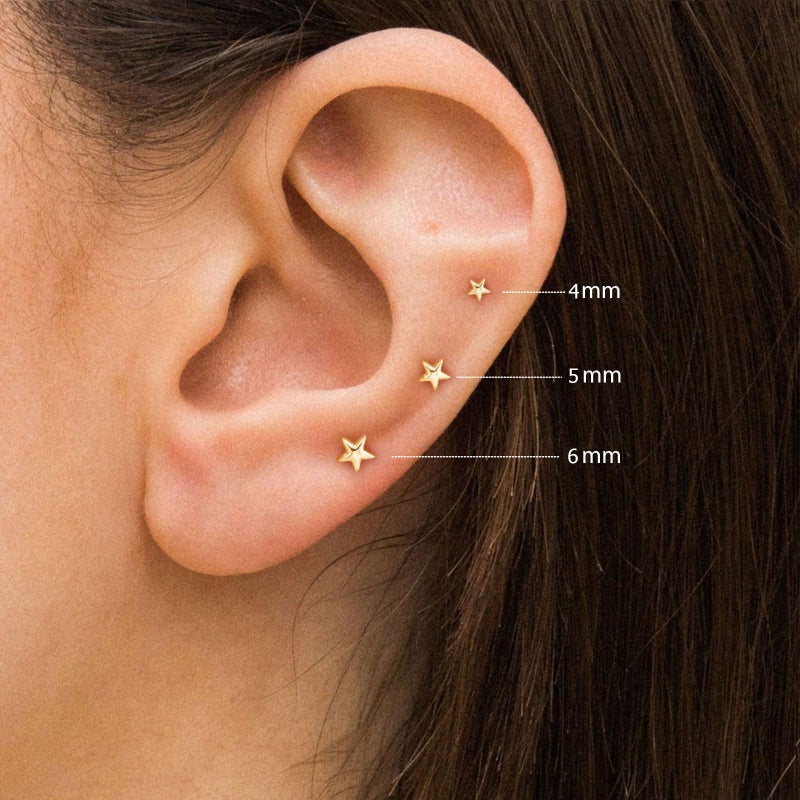 VRIUA Hypoallergenic Flat Back Earrings for Women - 14K Gold Plated Small Star Flat Back Stud Earrings Cartilage Helix Piercing Jewelry - Image 2