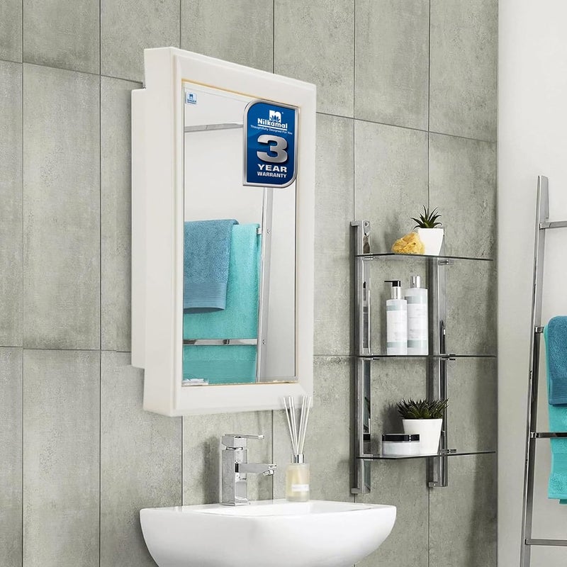NILKAMAL Nilkamal GEMM Bathroom Cabinet with Mirror3Year WarrantyModern StylishSpaceSaving StorageWall Mounted Plastic Bathroom cabinet with 5 ShelvesBathroom Accessories Mirror CabinetDurableIvory  - Image 1