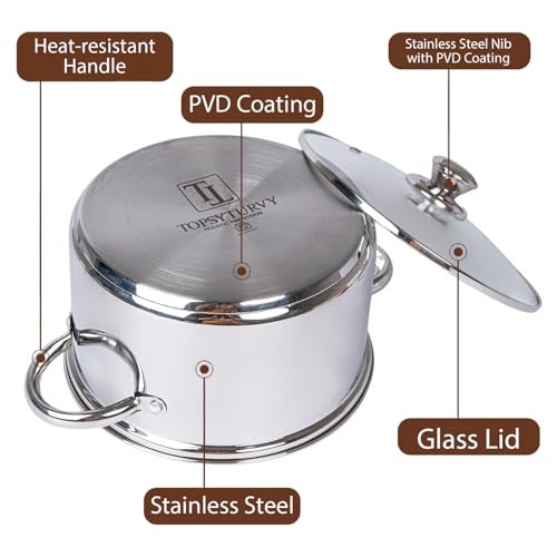 TOPSYTURVY Stainless Steel Induction Bottom Dutch Oven 20 cm 3.5 litres with Tempered Glass Lid | Saucepot for Cooking, Boiling, Curry, Pasta & Everyday Kitchen Use | Induction & Gas Stove Compatible - Image 3
