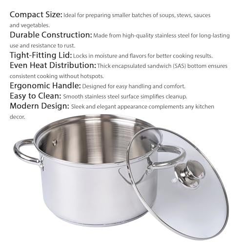 TOPSYTURVY Stainless Steel Induction Bottom Dutch Oven 20 cm 3.5 litres with Tempered Glass Lid | Saucepot for Cooking, Boiling, Curry, Pasta & Everyday Kitchen Use | Induction & Gas Stove Compatible - Image 5