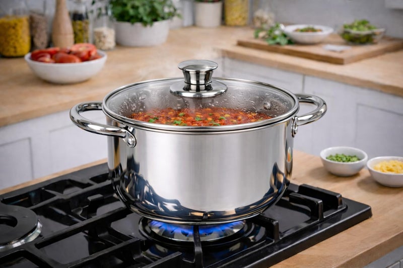 TOPSYTURVY Stainless Steel Induction Bottom Dutch Oven 20 cm 3.5 litres with Tempered Glass Lid | Saucepot for Cooking, Boiling, Curry, Pasta & Everyday Kitchen Use | Induction & Gas Stove Compatible - Image 2