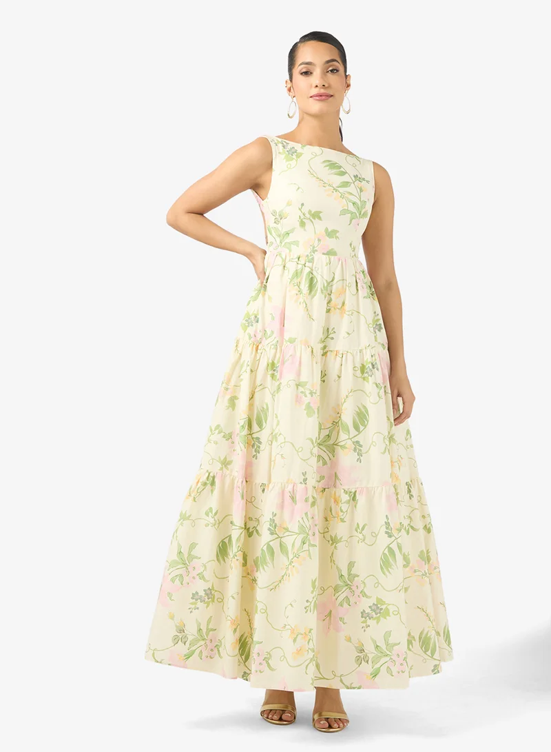 Crew Neck Ruffle Maxi Dress