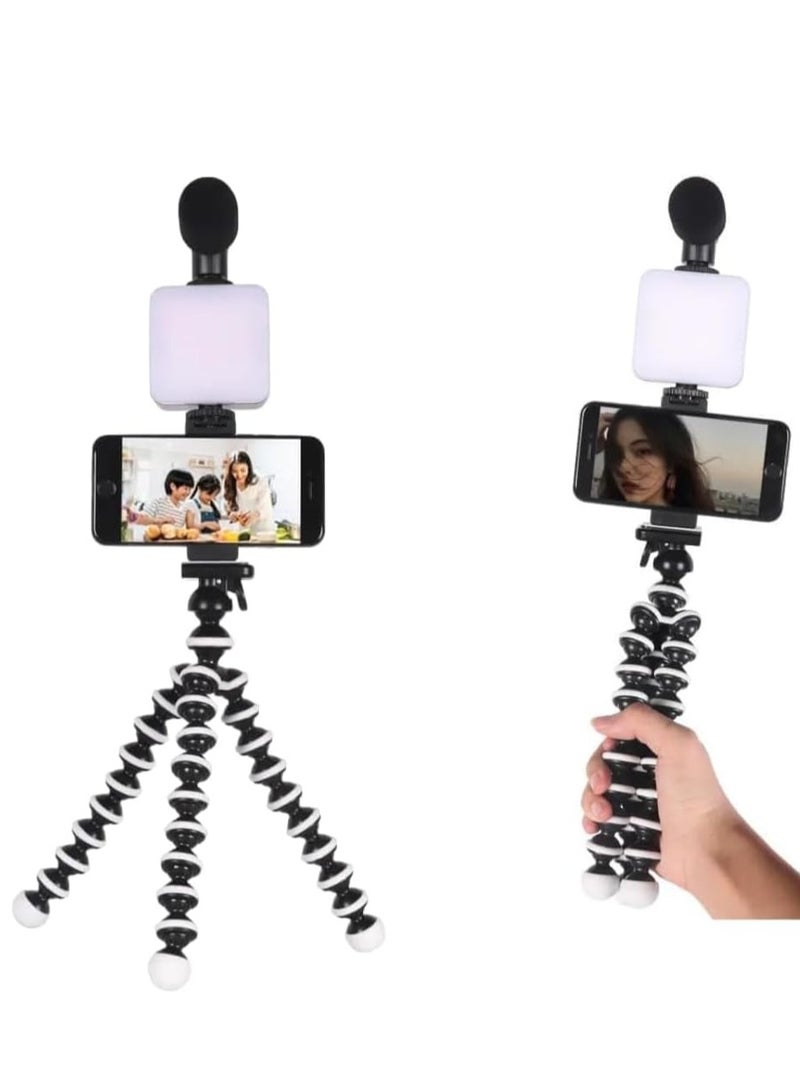 Mobile Video Vlogging Kit for Smartphones – Compatible with iPhone & Android – Includes 3.5mm Microphone, Tripod Stand, LED Light & Accessories  - Image 1