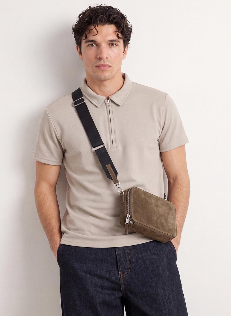 trendyol Limited Edition Stone Regular/Normal Cut Pique Zippered Polo Neck T-Shirt - Image 3
