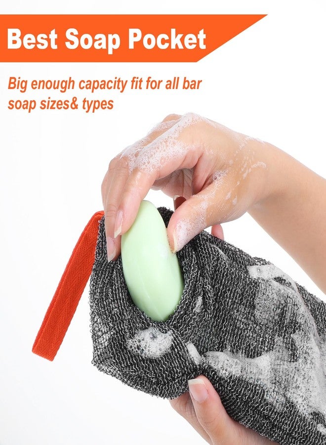 ElevateTech 4Pcs Soap Bags Bar Soap Pouch for Deep Exfoliating Saver Pouch Body Scrubber Shower Sponge Mesh Bar Soaps Foam Lather Pouches Use in Shower for Bath Travel Gift 7.48 × 4.72 in Gray Black - Image 5