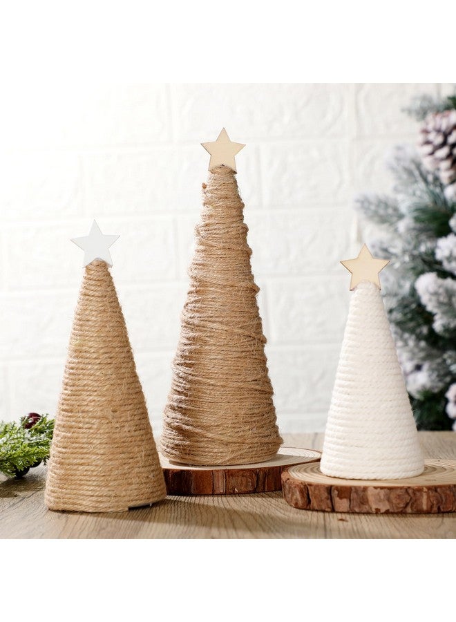 Gejoy 3 Pcs Farmhouse Yarn Cone Christmas Tree Mini Rustic Tabletop Tree with Topper Stars Neutral Xmas Table Centerpiece for Holiday Indoor Kitchen Home Tiered Tray Wedding Decor - Image 1
