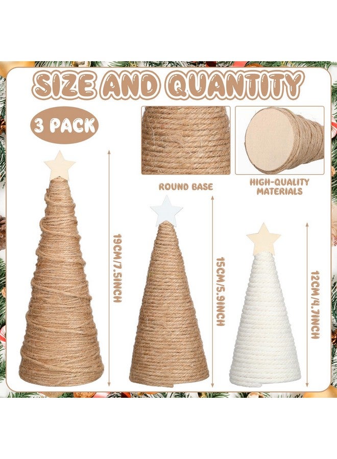Gejoy 3 Pcs Farmhouse Yarn Cone Christmas Tree Mini Rustic Tabletop Tree with Topper Stars Neutral Xmas Table Centerpiece for Holiday Indoor Kitchen Home Tiered Tray Wedding Decor - Image 2